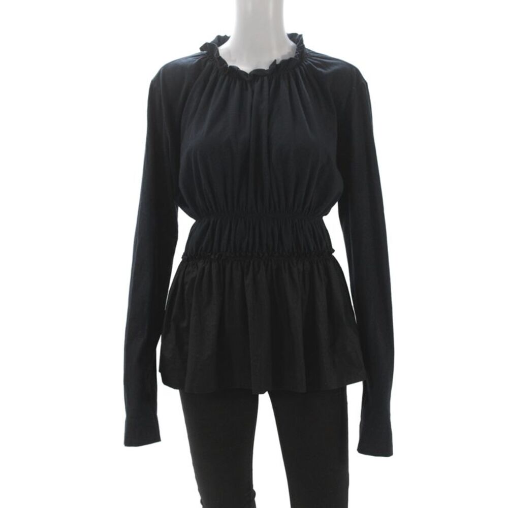 Marni Women Blouse Black Cotton Long Sleeve High Neck Drawstring Size 44